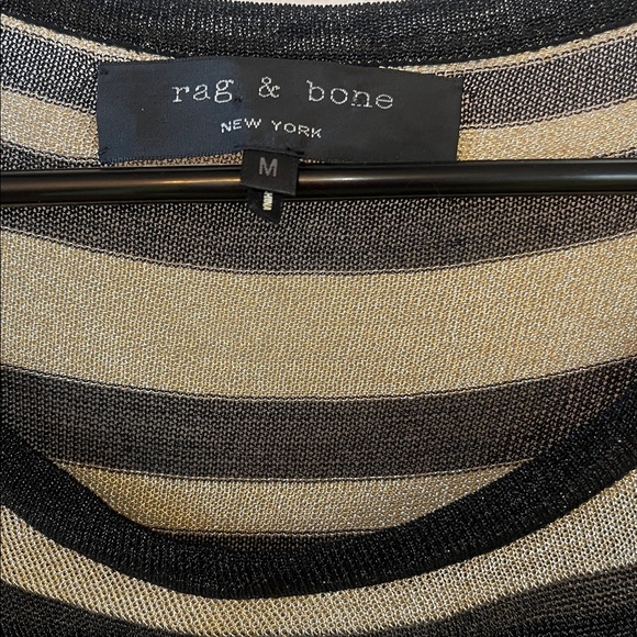 Rag & Bone Black and Gold Metallic Striped Sweater M - Picture 2 of 8